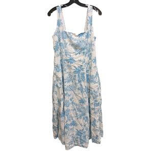Joie Linen Blend Blue and White Floral Tropical Print Sleeveless Dress Size 12